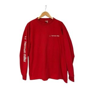 Vtg 80s Herman Miller Logo Long Sleeve Tshirt With Side Hit And Front Hit XL USA